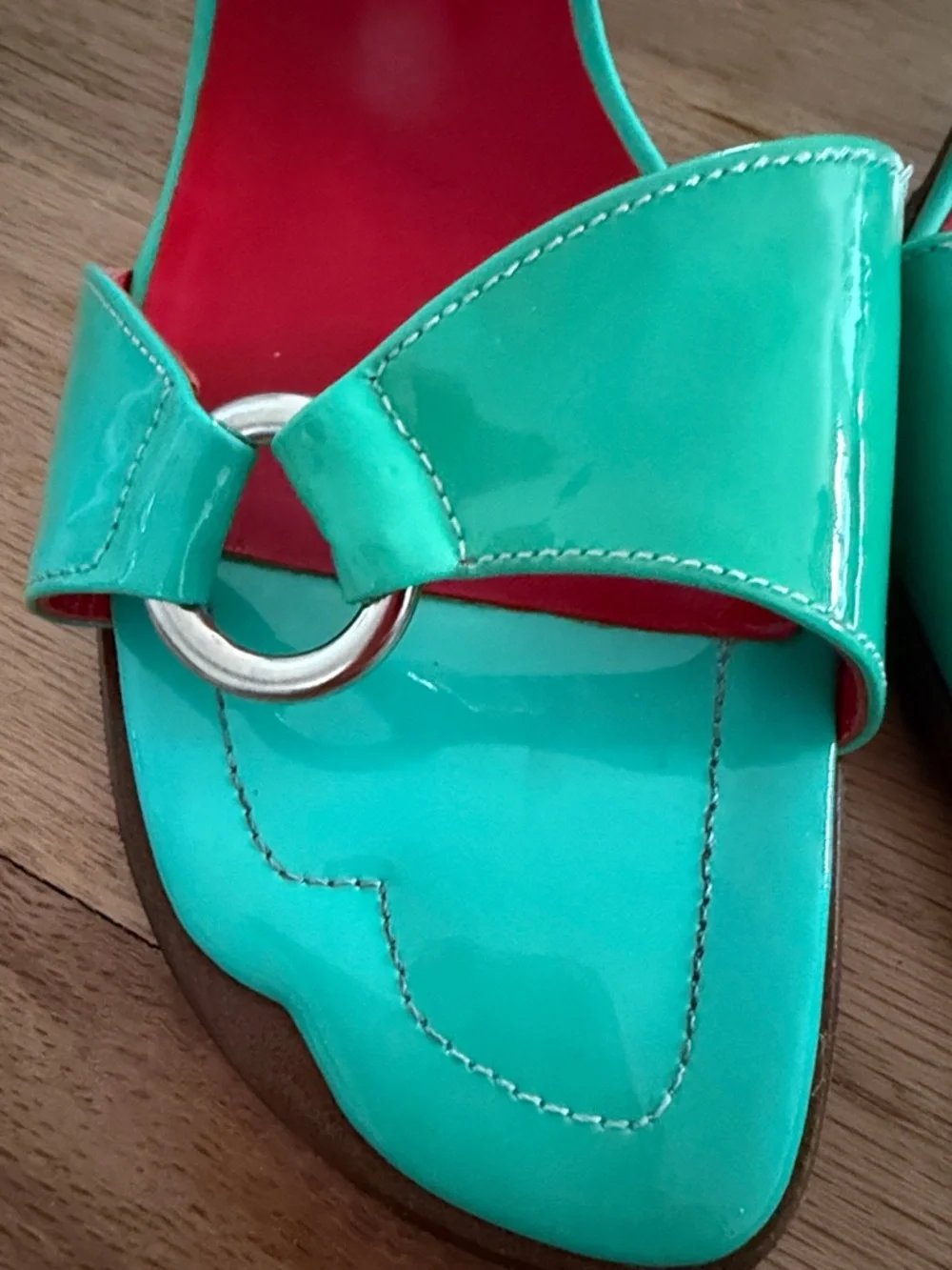 NWT! Free Lance Paris Unworn Vintage Turquoise Patent Slide Heels women sz 37.5